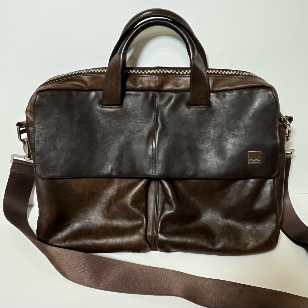 Knomo London Brown Leather 17”x 12" Professional Laptop/Briefcase Work Office